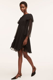 Ruffle Silk Chiffon Dress | Black