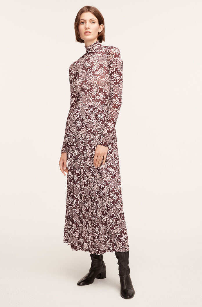 Rochelle Fleur Pleated Mock Neck Dress | Rochelle Fleur Raisin Combo