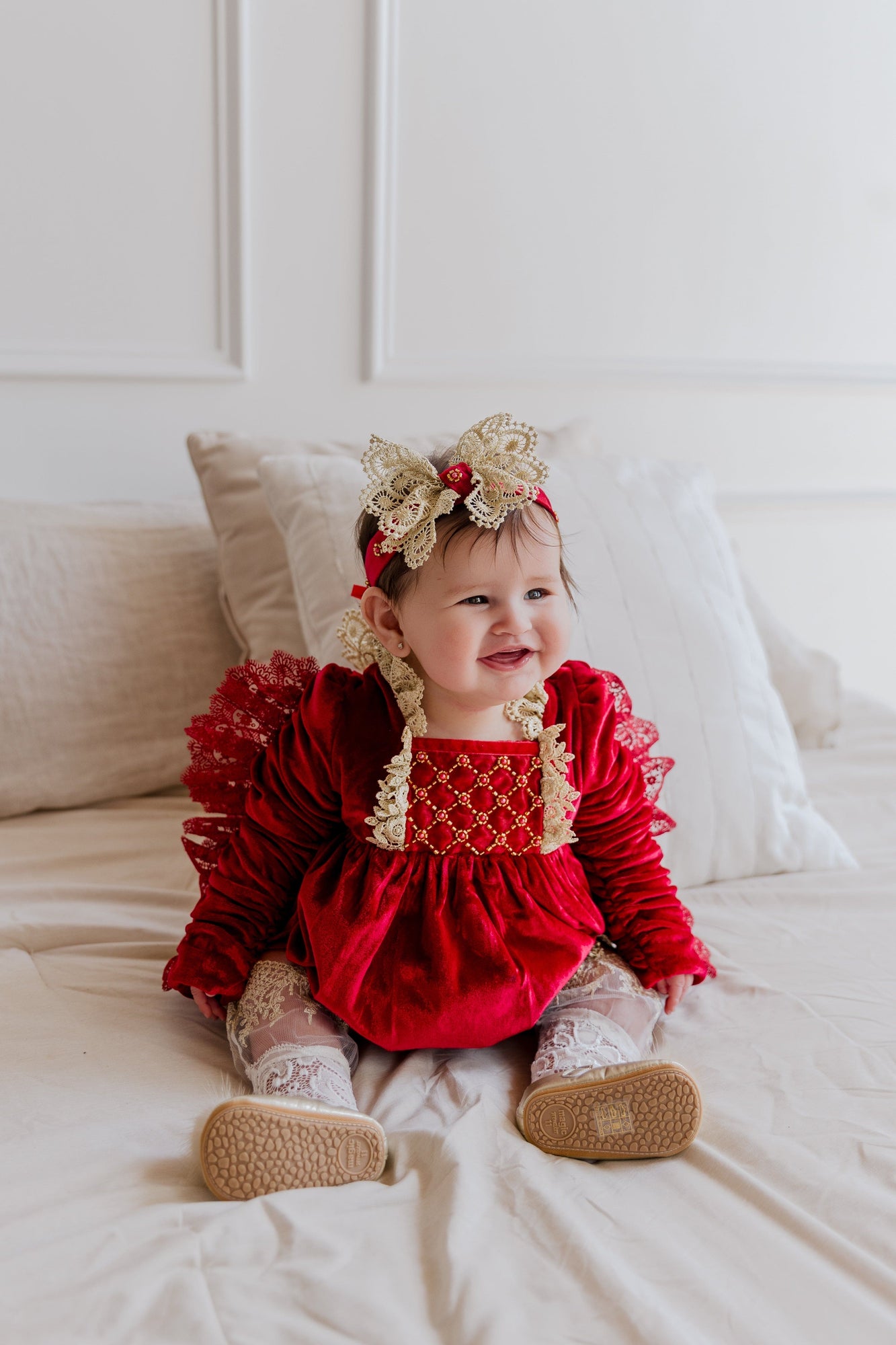 Baby Girls | Victoria Velvet Romper | Red