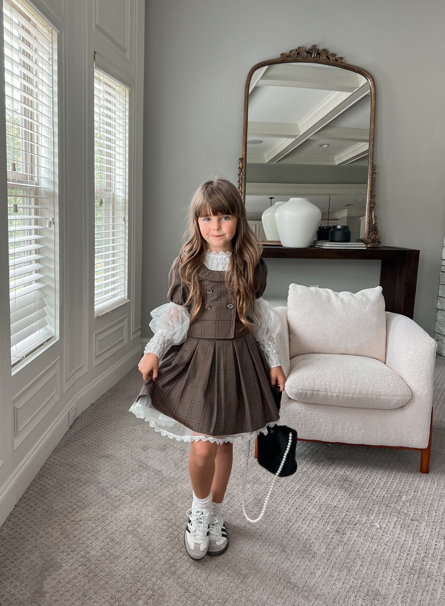 Baby Girls | Blair Estate Tweed Top and Skirt Set | Brown