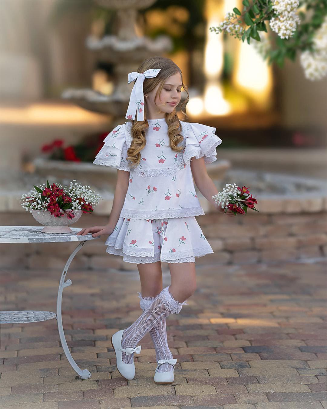 Baby Girls | Tulip Cotton Blouse and Shorts Set | White