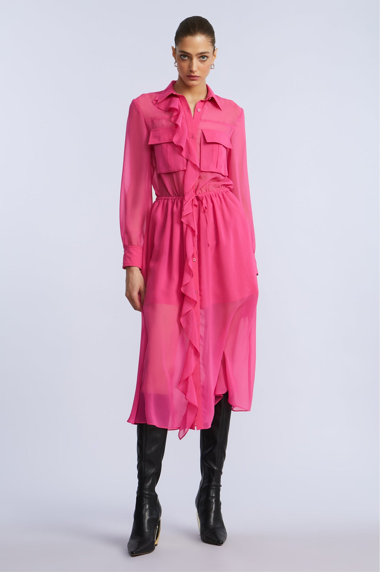 Solid Ruffle Dress | Fuchsia Purple