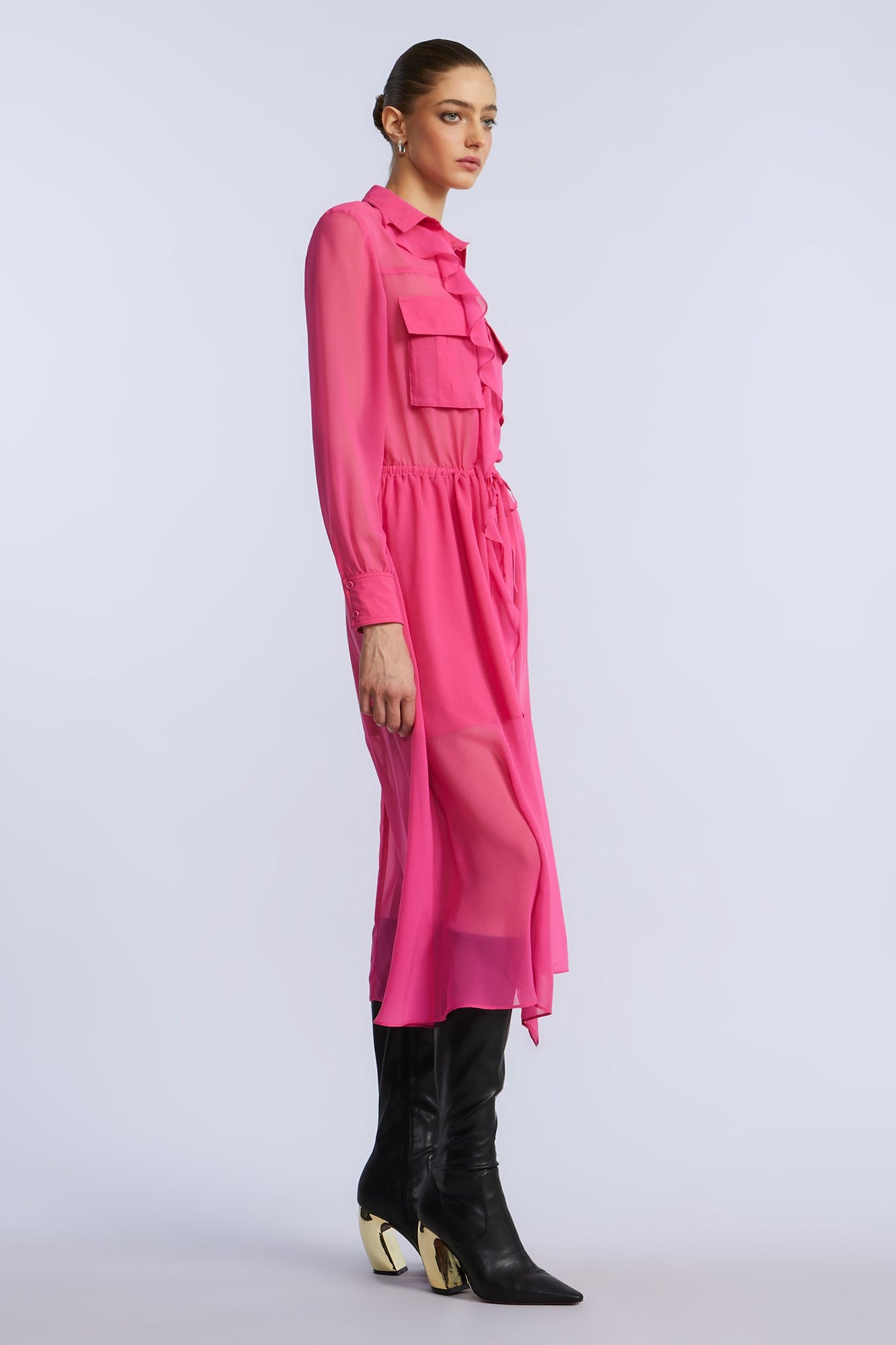 Solid Ruffle Dress | Fuchsia Purple