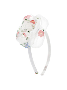 Girls | Botanical Print Organza Headband | Cream/Multicolor