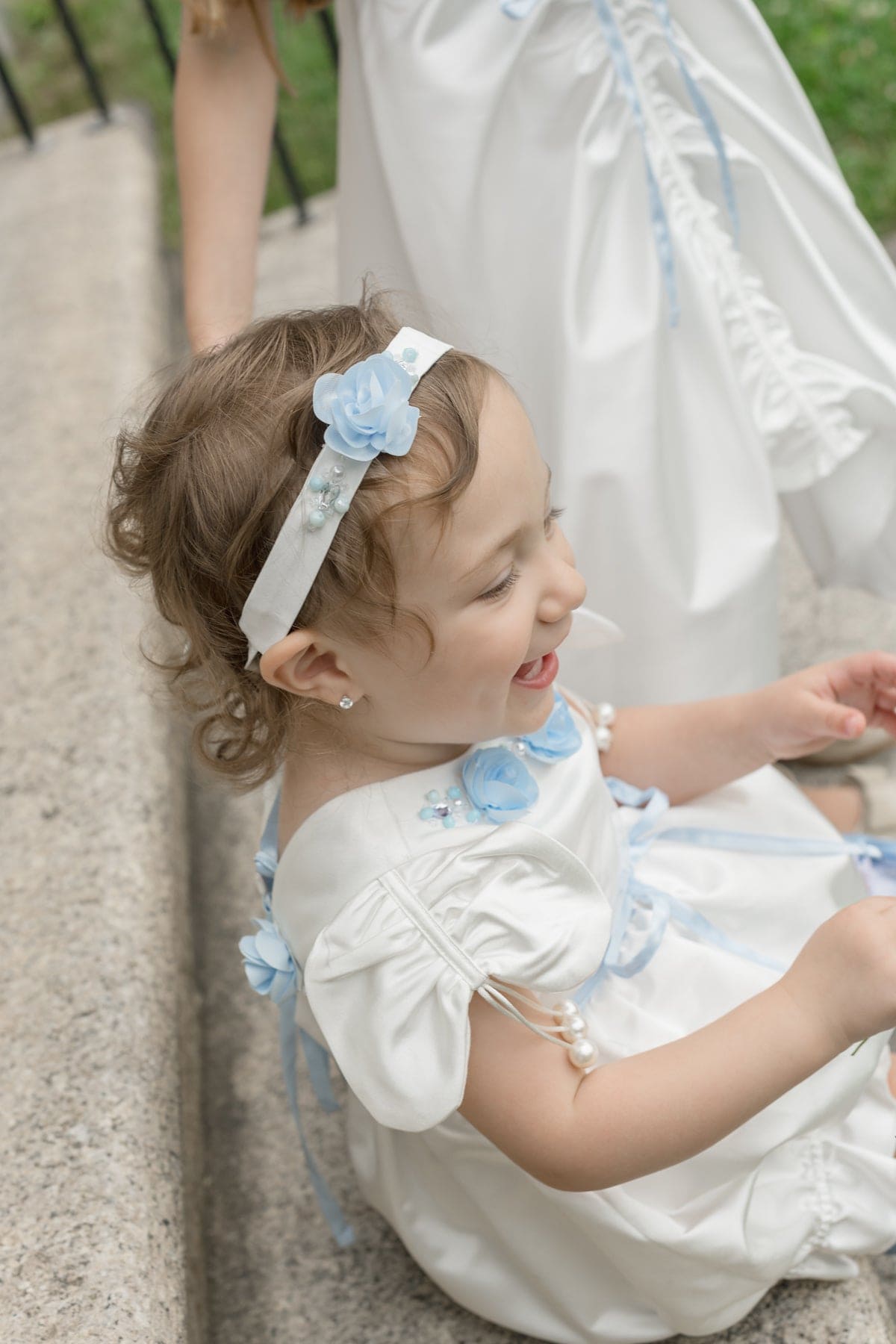 Daphne Satin Hair Sash with Embroidery | White & Blue