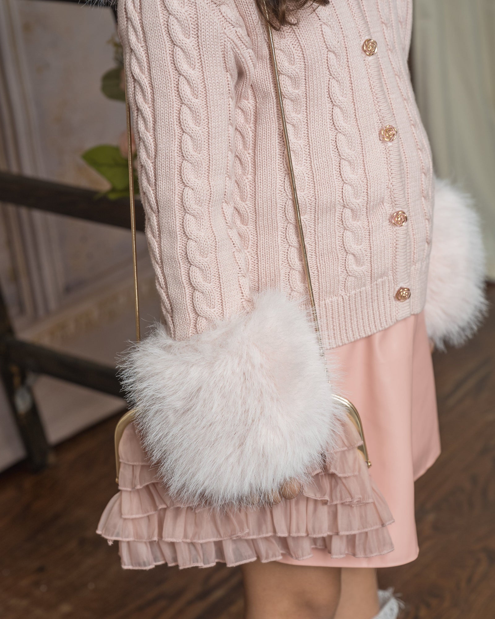 Organza Ruffle Handbag | Dusty Pink