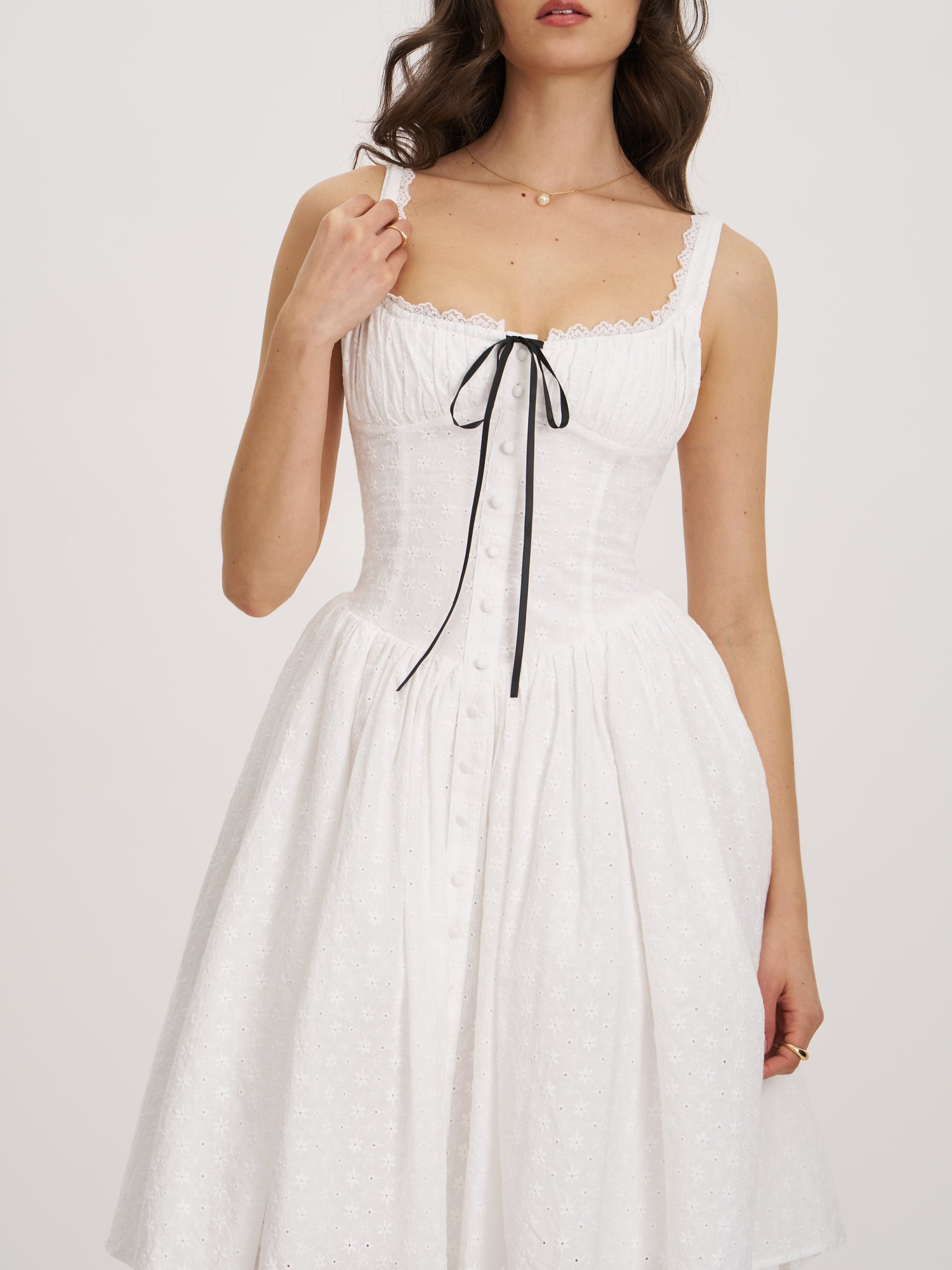 Madison Cotton Eyelet Square Neck Midi Dress | White