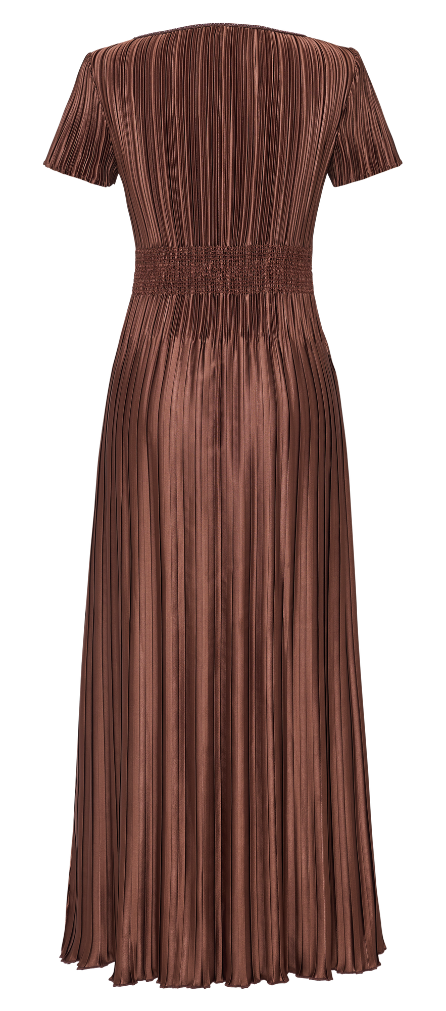 Pleated Waist-Cinched Dress | Brown