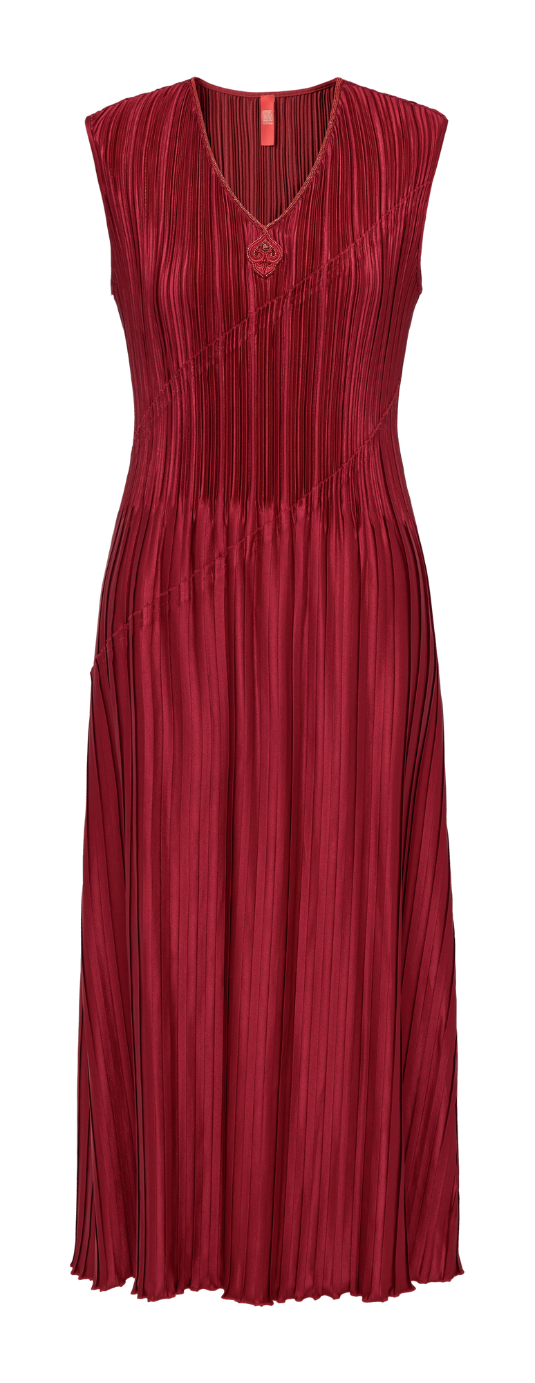Pleated Waist-Cinched Dress | Red