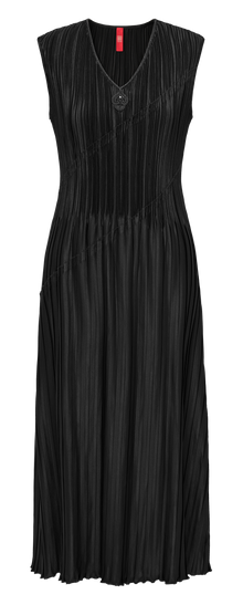 Pleated Waist-Cinched Dress | Black
