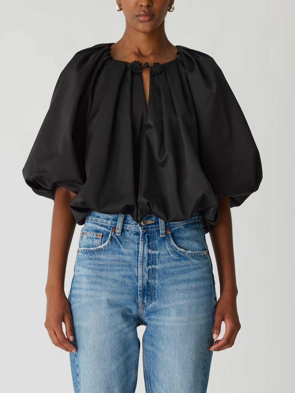 Techy Sateen Bubble Top | Black