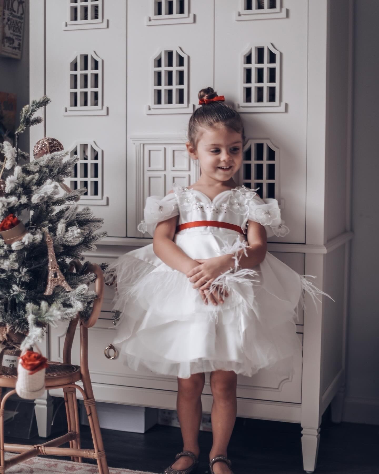 Baby Girls | Constanza Ceremony Dress with Bow | White & Red