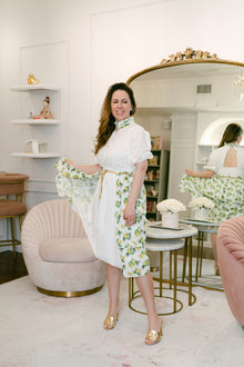 Women | Amalfi Print Linen Mom Dress | Lemon