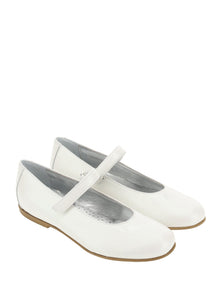 Girls | Leather Ballet Flats With Logo | Cream