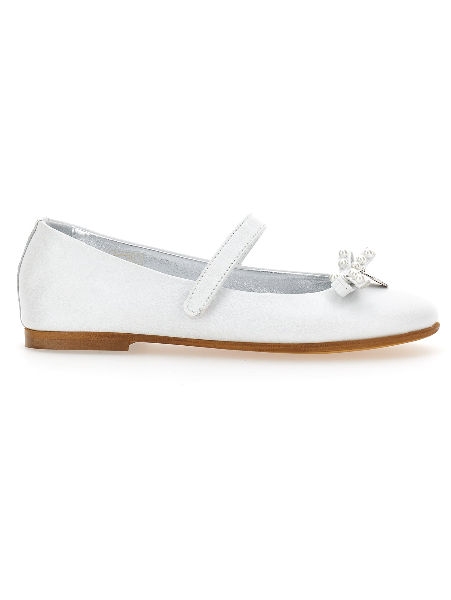 Girls | Pearly Leather Ballet Flats With Bow | Cream