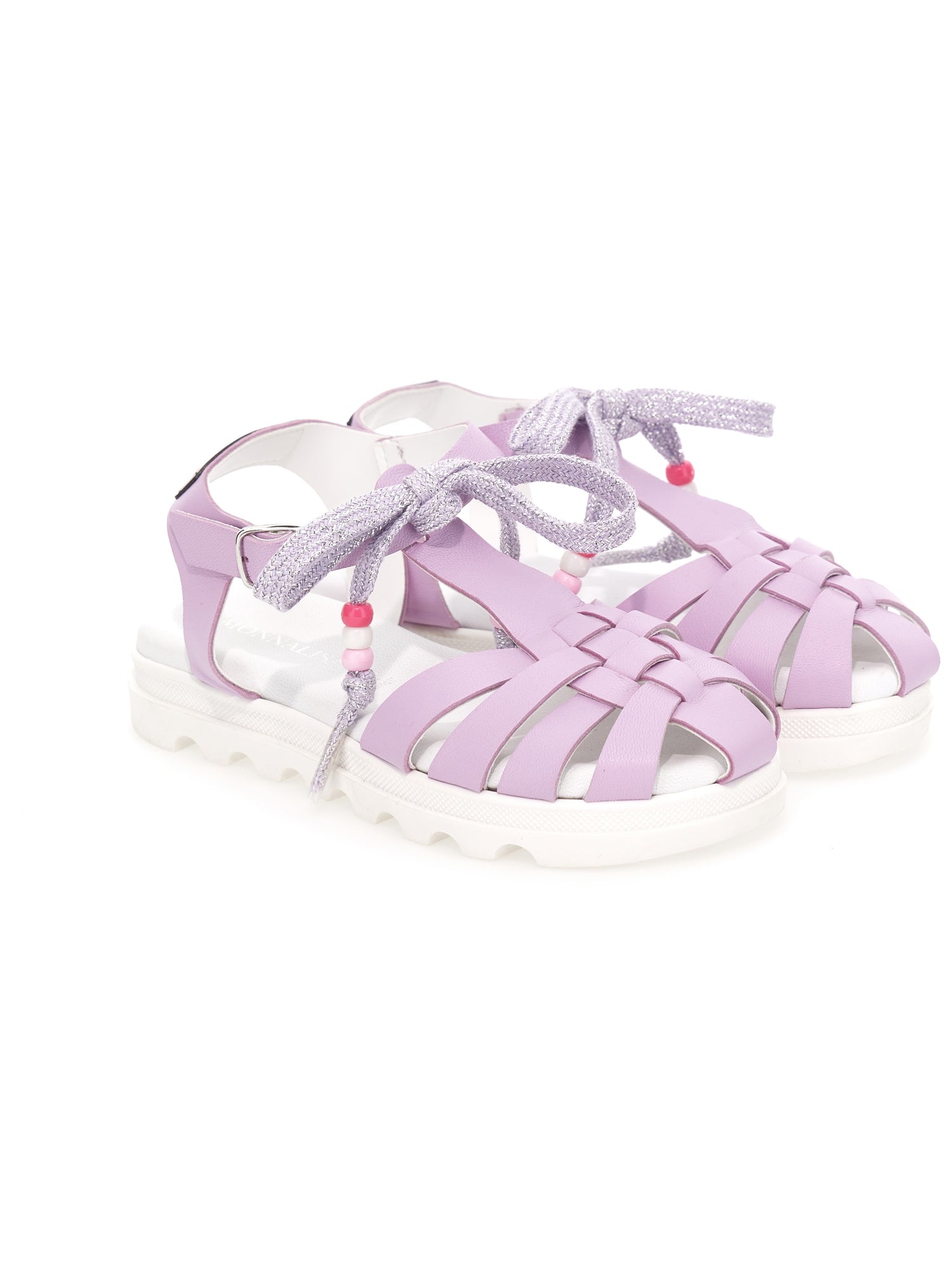 Girls | Leather Sandals With Beads | FairyTale Pink