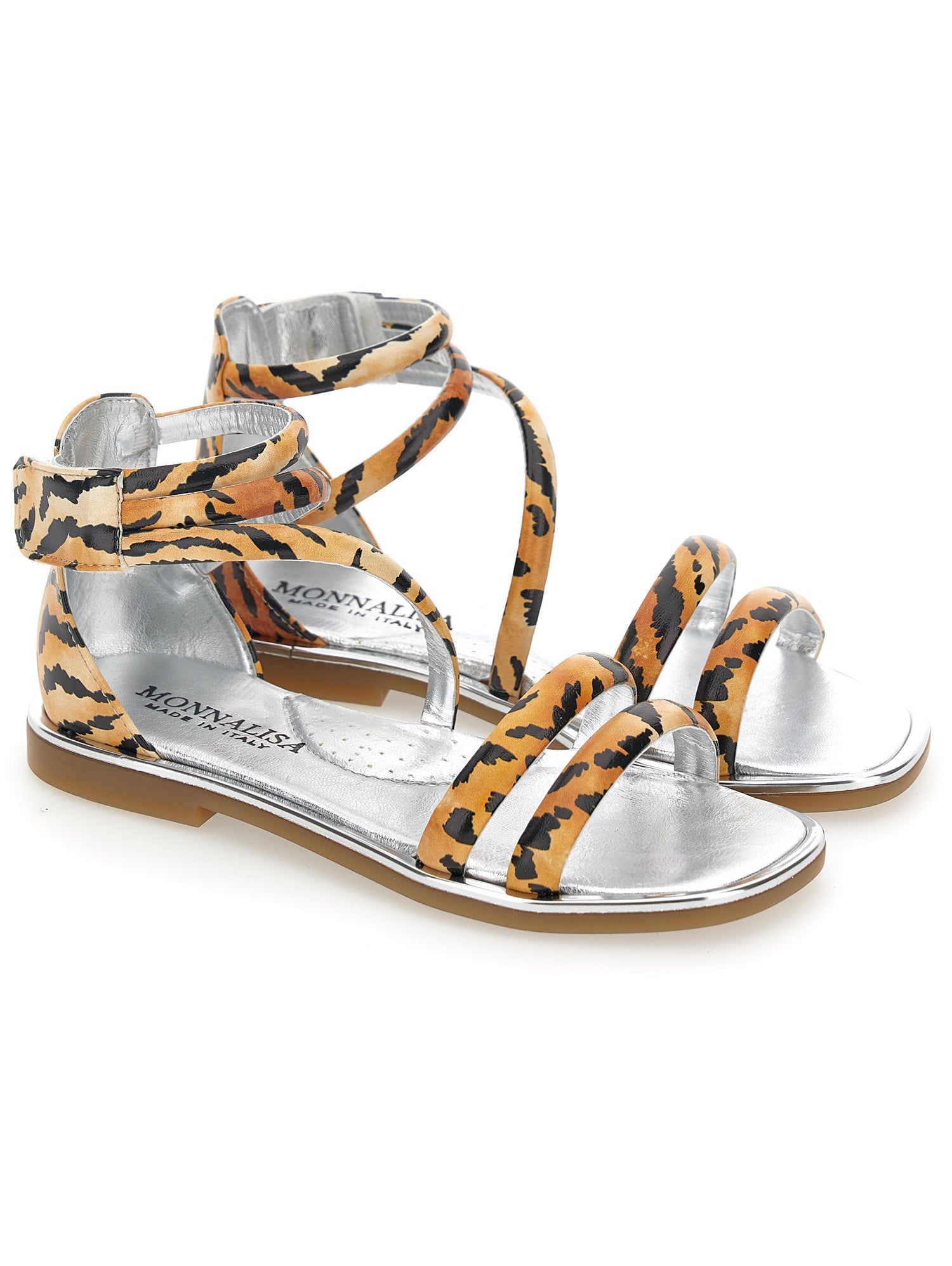 Girls | Tiger Print Sandals | Caramel/Black