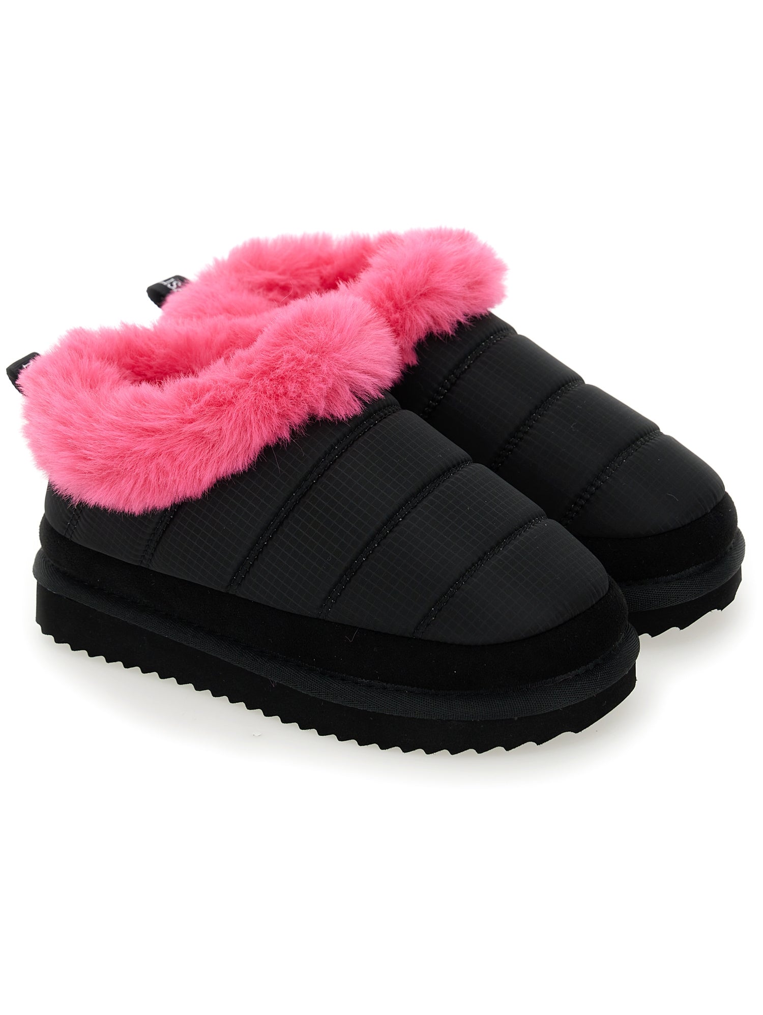 Girls | Technical Fabric And Plush Slip-Ons | Black/Fuchsia