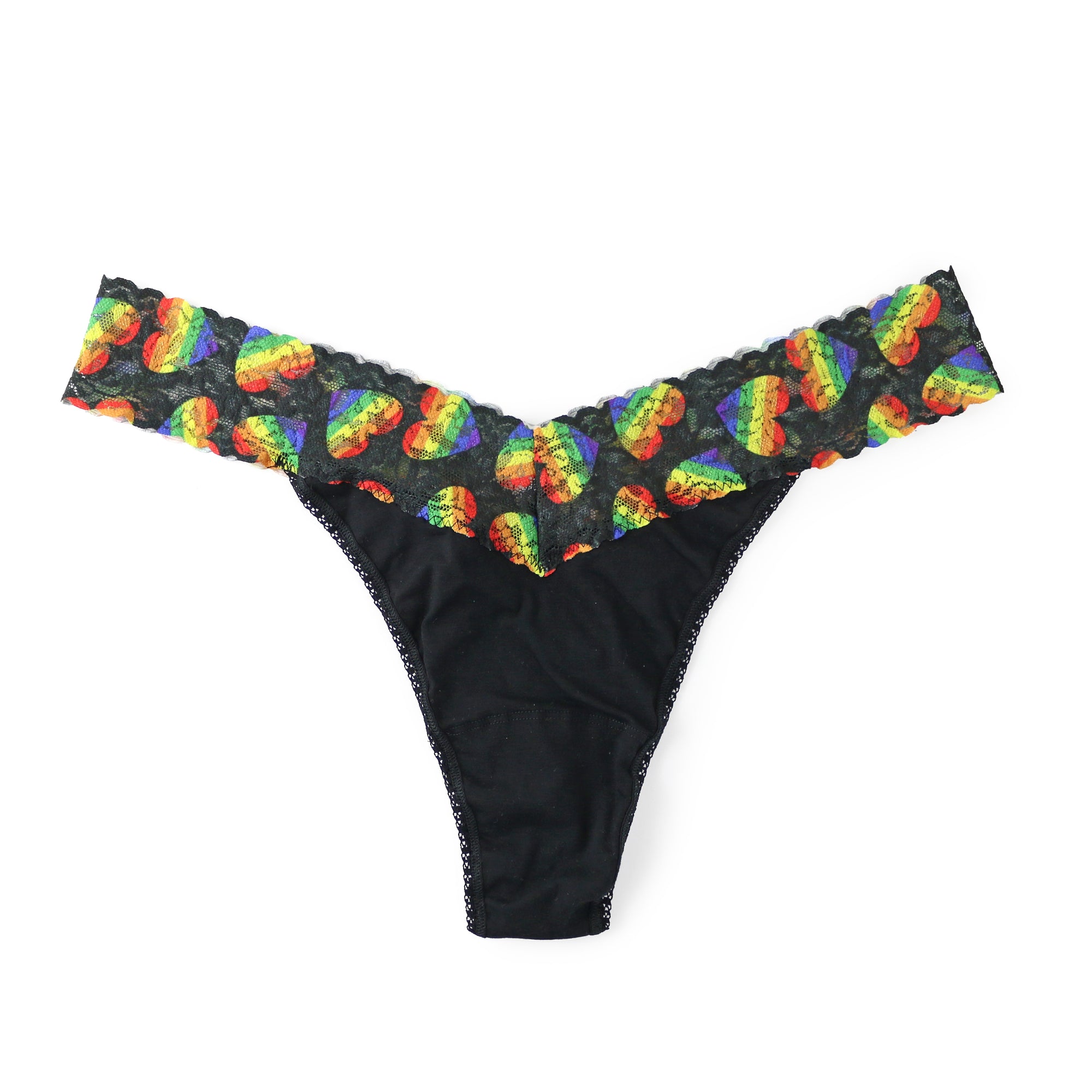 Plus Size Cotton Original Rise Thong | Black/Playful Pride