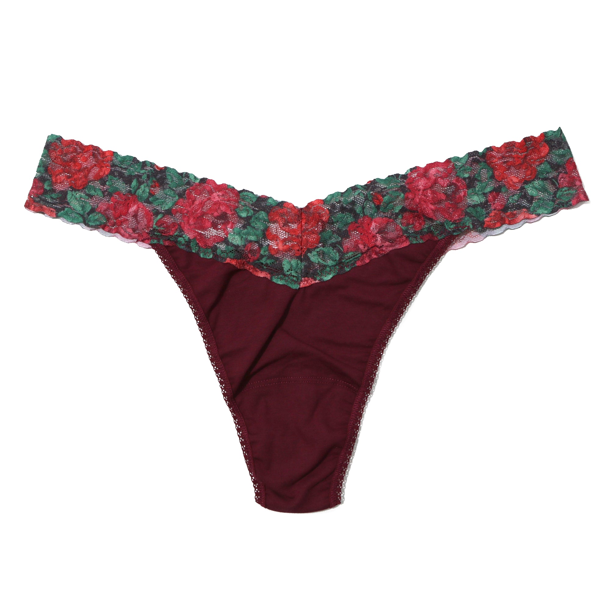 Plus Size Cotton Original Rise Thong | Cabernet/Roses Are Red