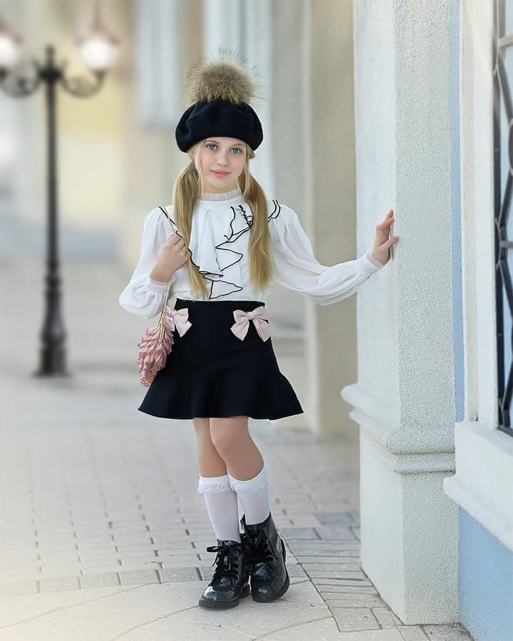 Baby Girls | Gwen Blouse With Ruffle Trim | White & Black