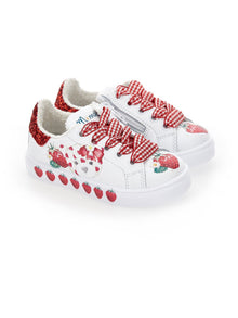 Girls | Strawberry Print Sneakers | White/Red