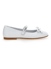 Girls | Leather Ballerinas With Bow | Cream
