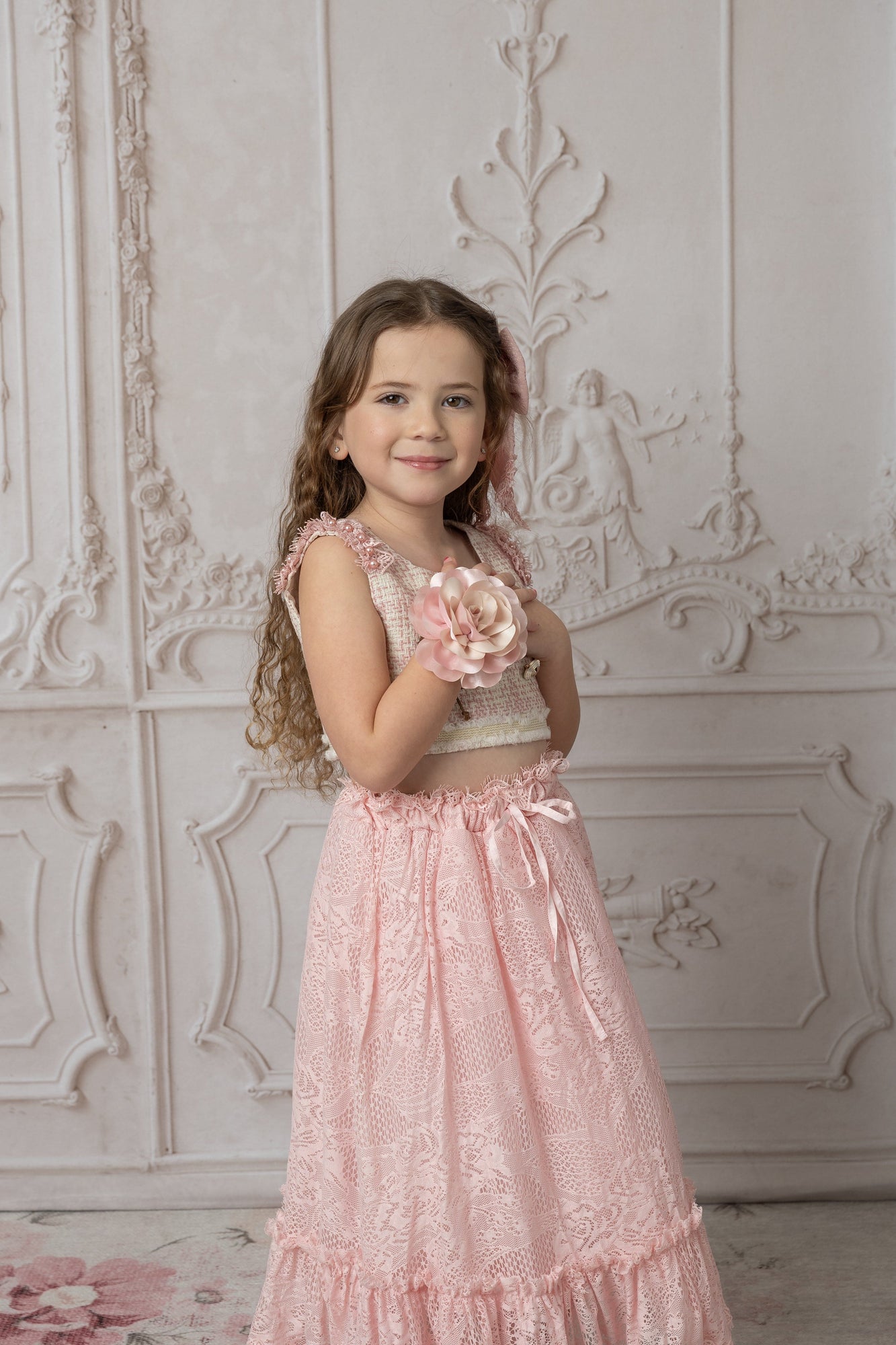 Baby Girls | Molly Tweed Top and Lace Skirt Set | Pink