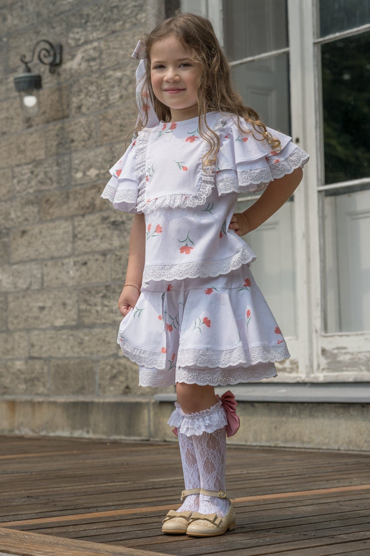 Baby Girls | Tulip Cotton Blouse and Shorts Set | White