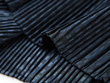 Textured Pleated Midi Skirt | Navy