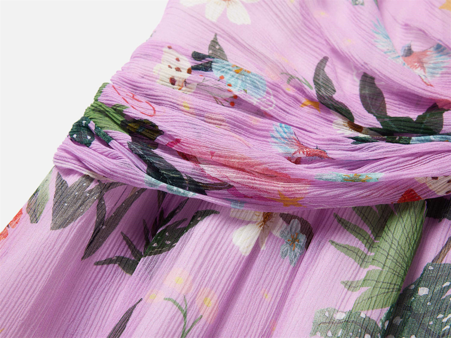 Silk Floral Midi Dress | Purple
