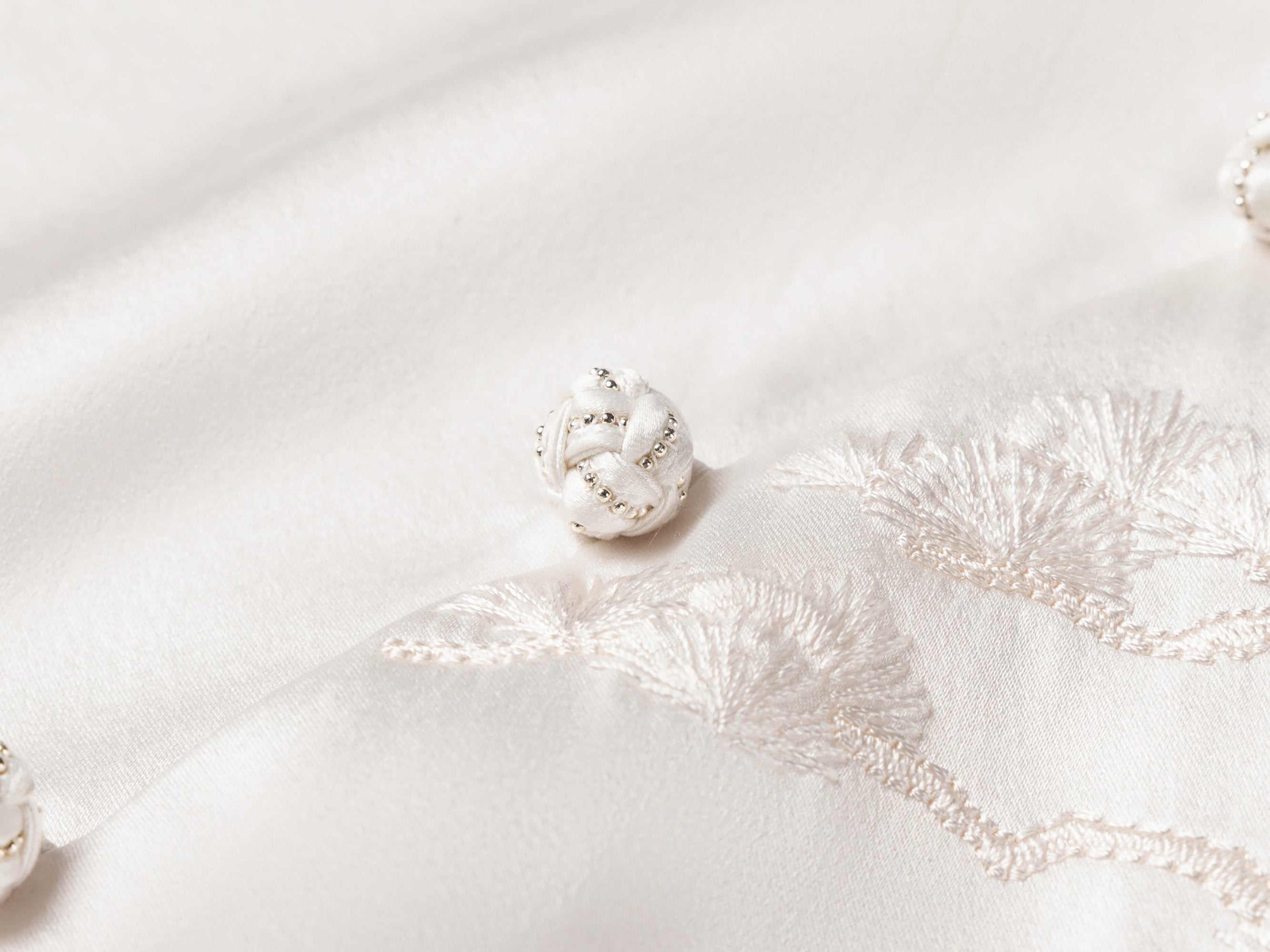 Neo-Chinese Silk Embroidered Stand Collar Shirt | White