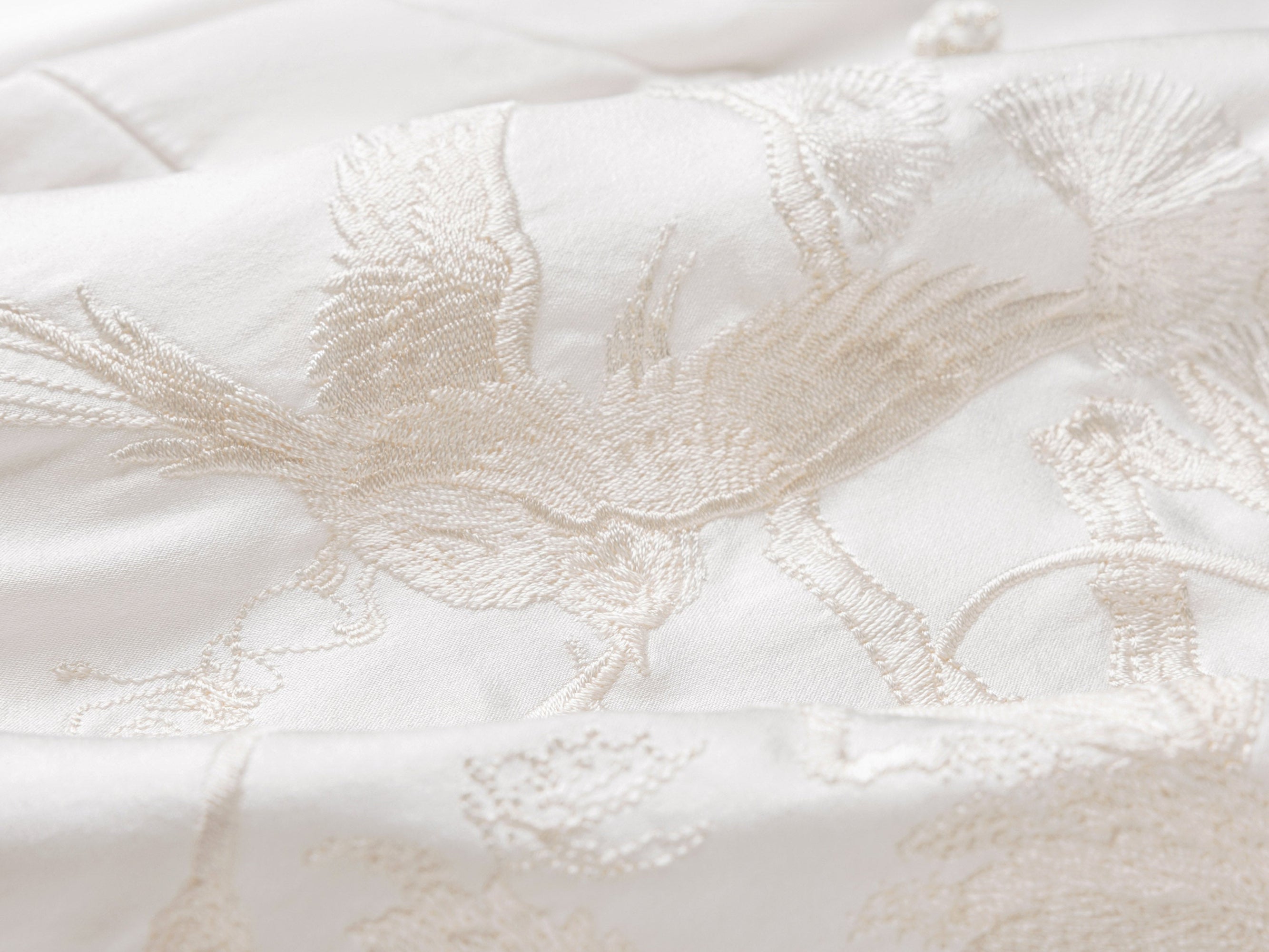 Neo-Chinese Silk Embroidered Stand Collar Shirt | White