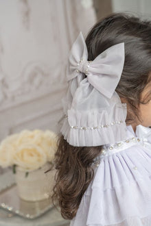 Ariel Rhinestone and Tulle Hair Bow | White