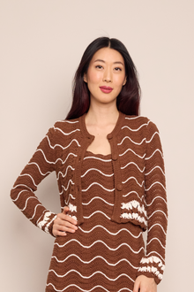 Jolene Cardigan | Brown Ivory Wave Multi Crochet