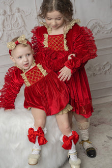 Baby Girls | Victoria Velvet Romper | Red