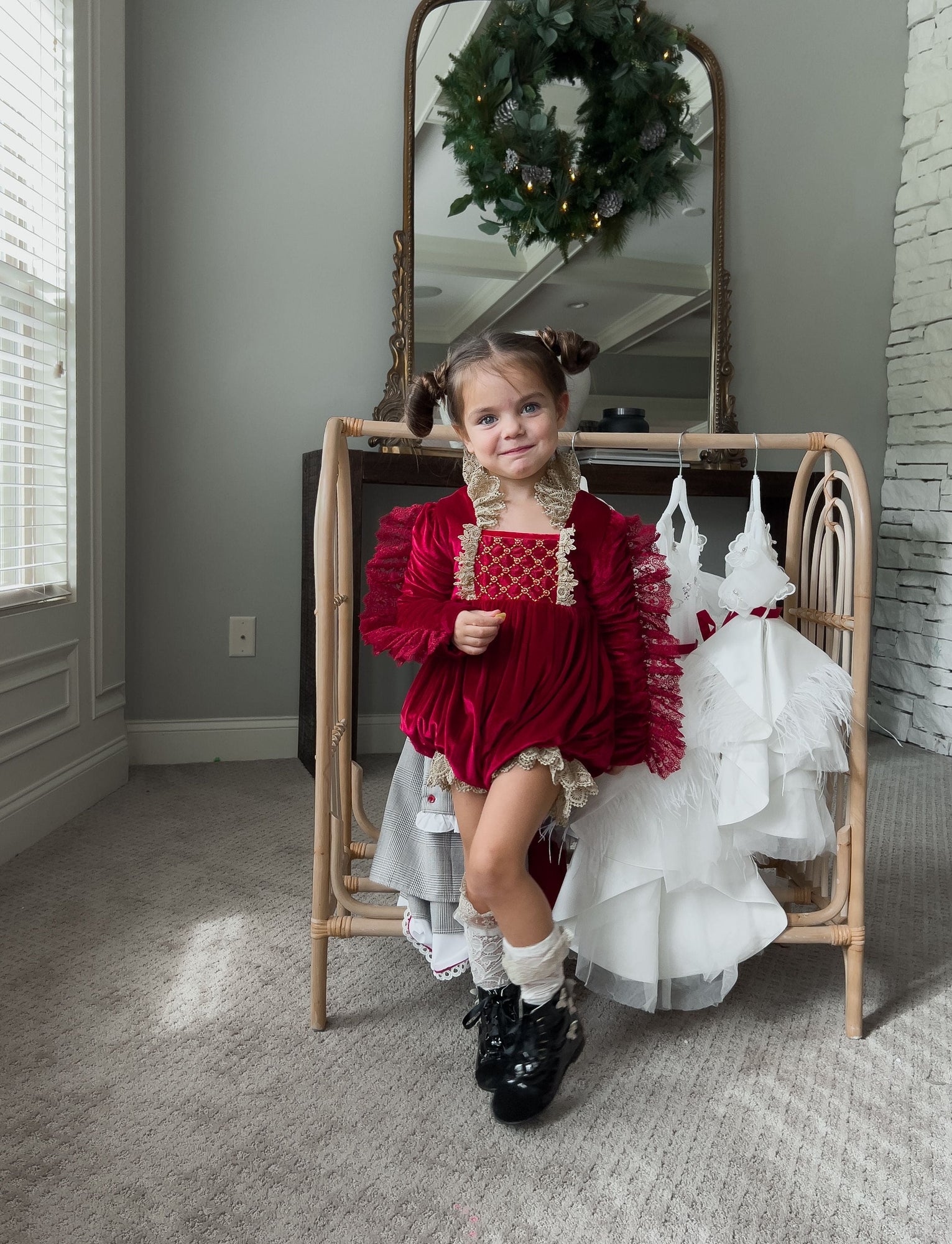 Baby Girls | Victoria Velvet Romper | Red