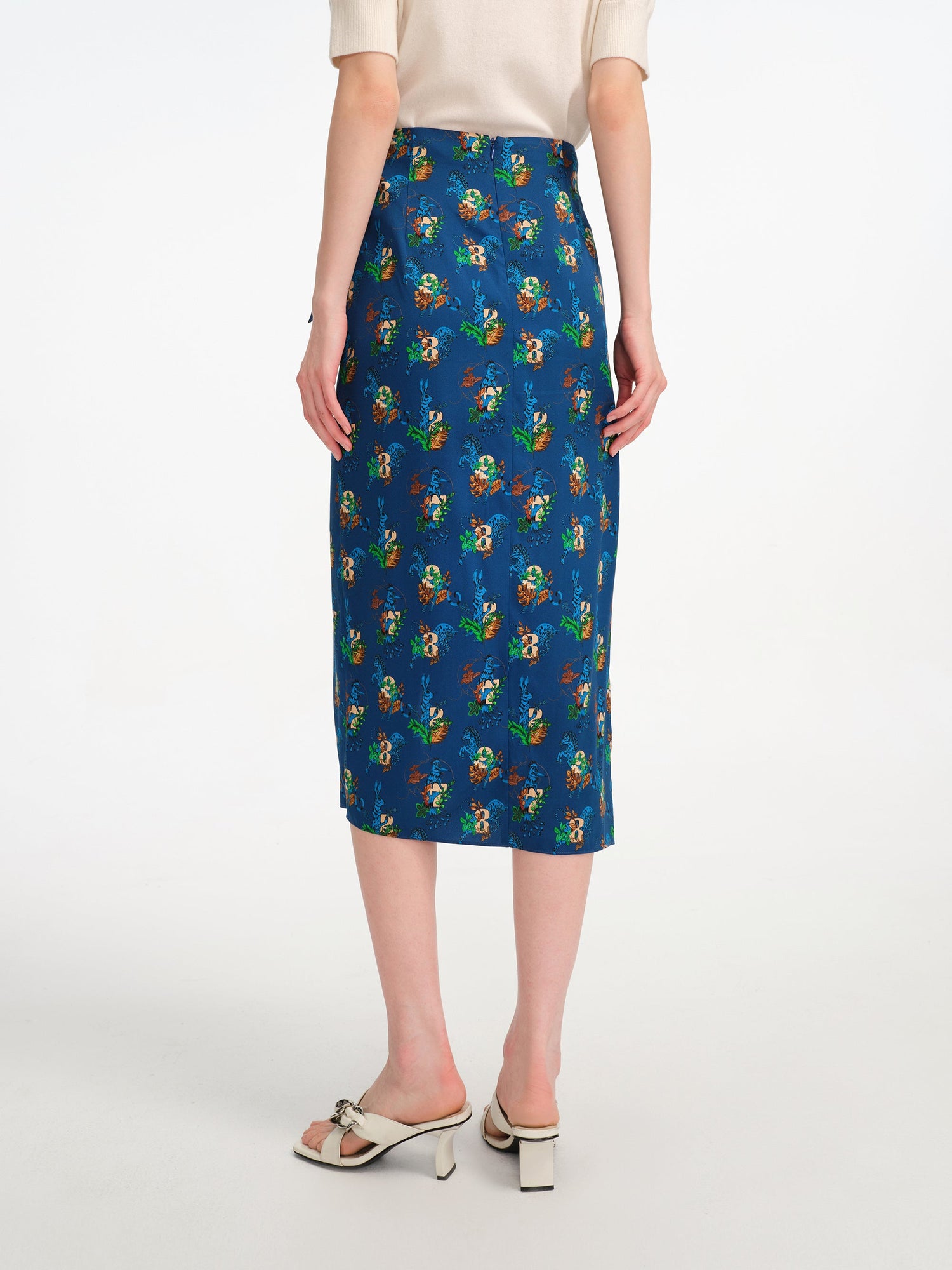 Flora Print Midi Wrap Skirt | Blue