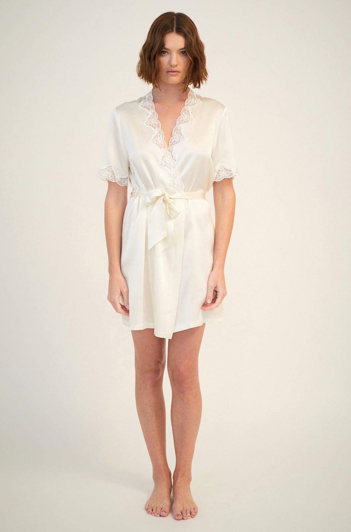 Silk Gown with Lace | Creme