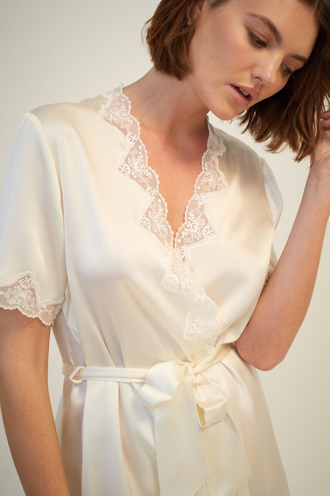Silk Gown with Lace | Creme