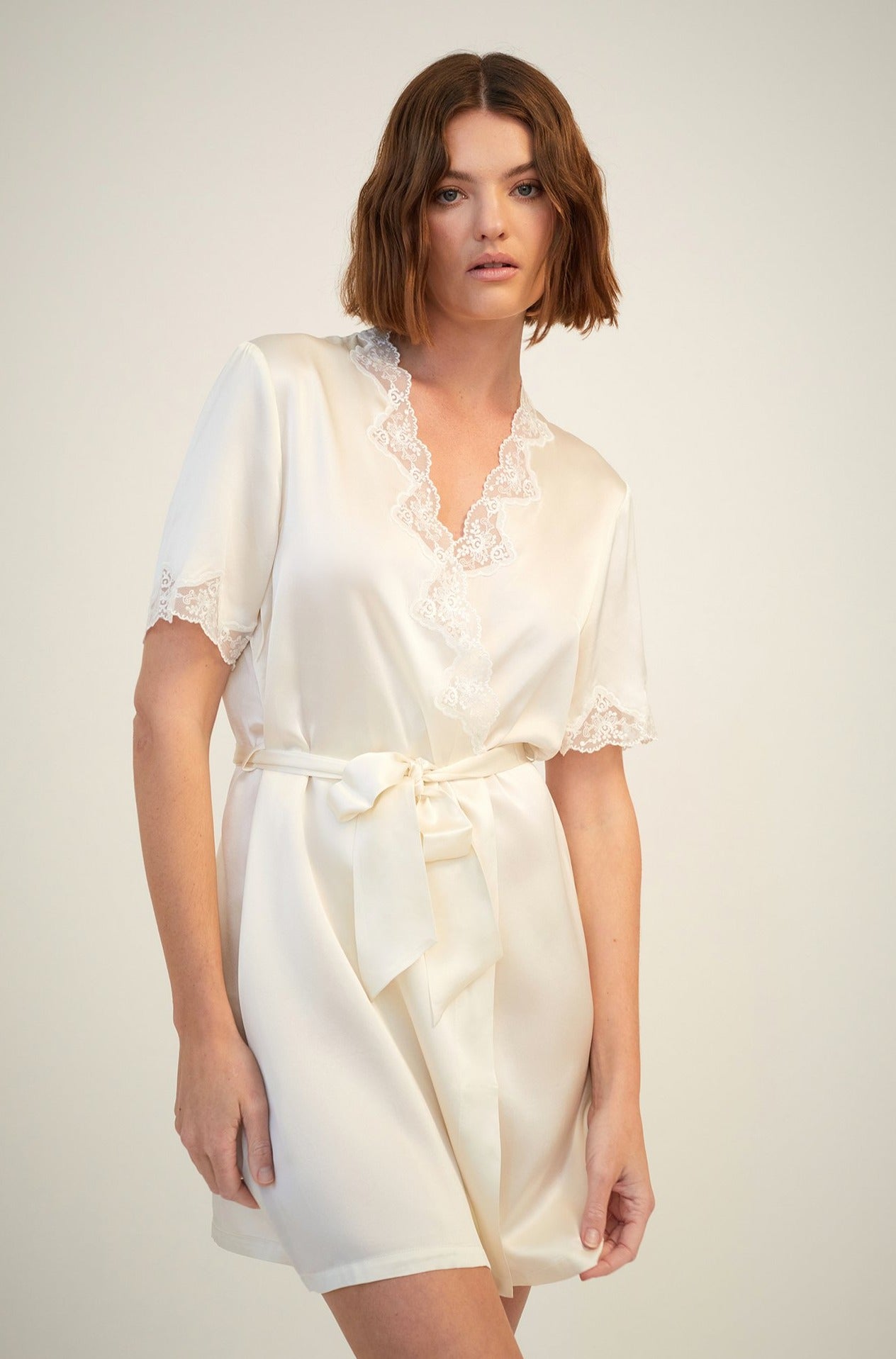 Silk Gown with Lace | Creme