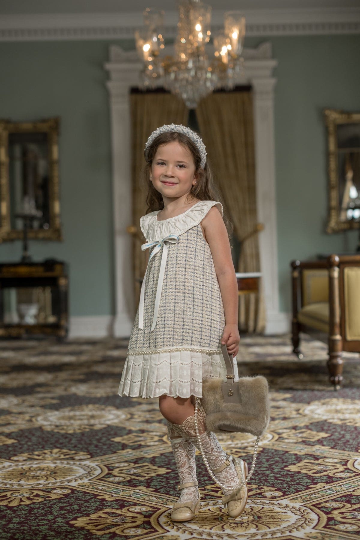 Baby Girls | Iris Tweed Dress | White x Blue