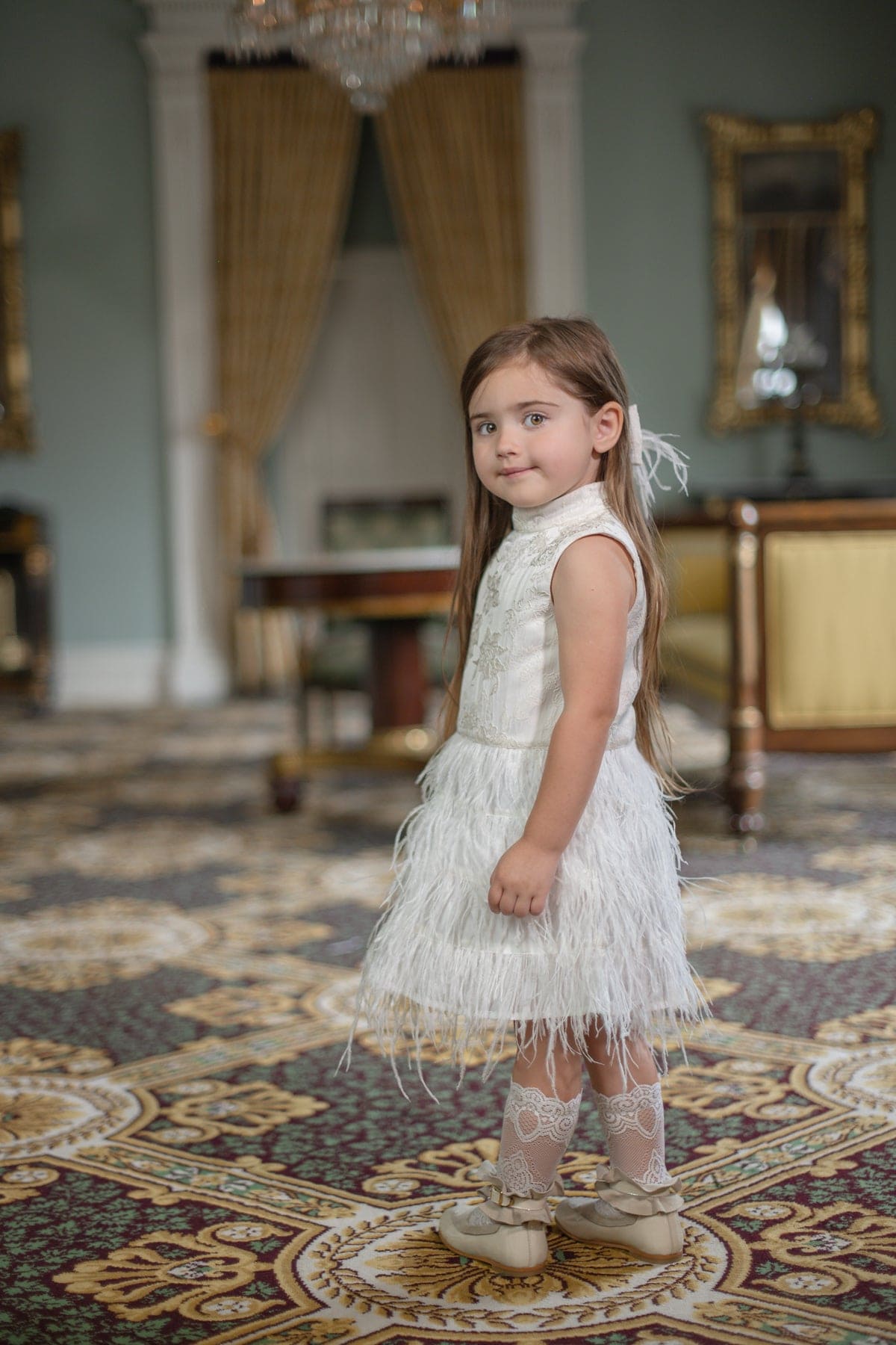 Baby Girls | Eliza Feather Dress | Ivory