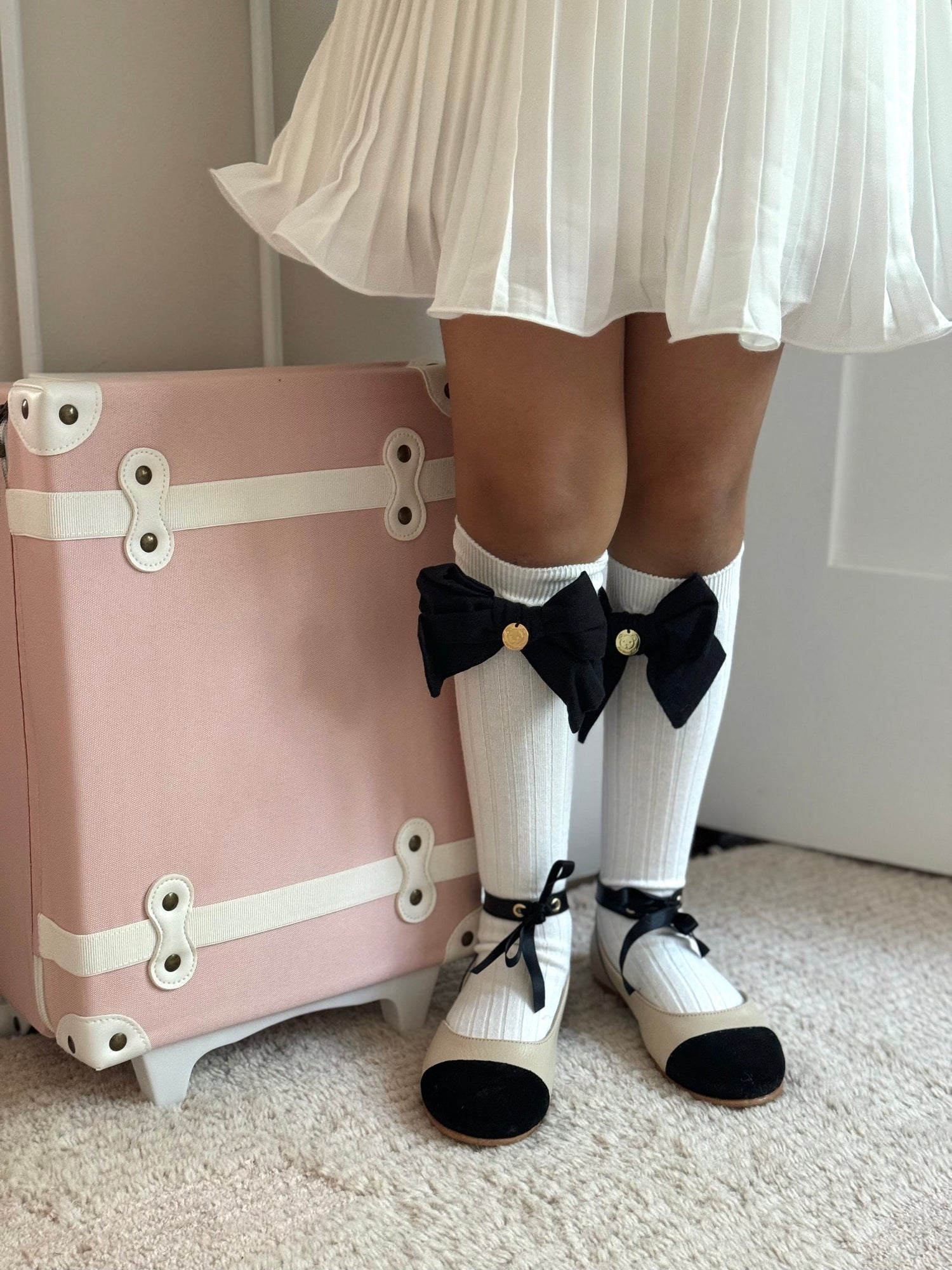 Emma Linen Bow Socks Bow | Black