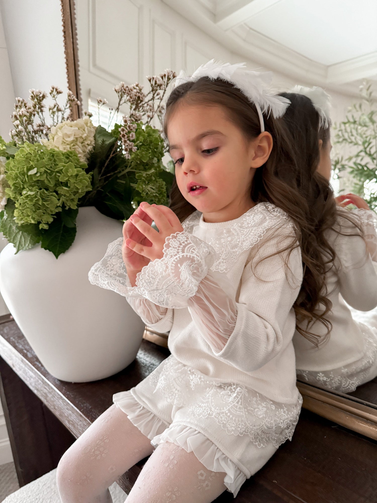 Baby Girls | Emma Cotton and Lace Top and Shorts Set | White