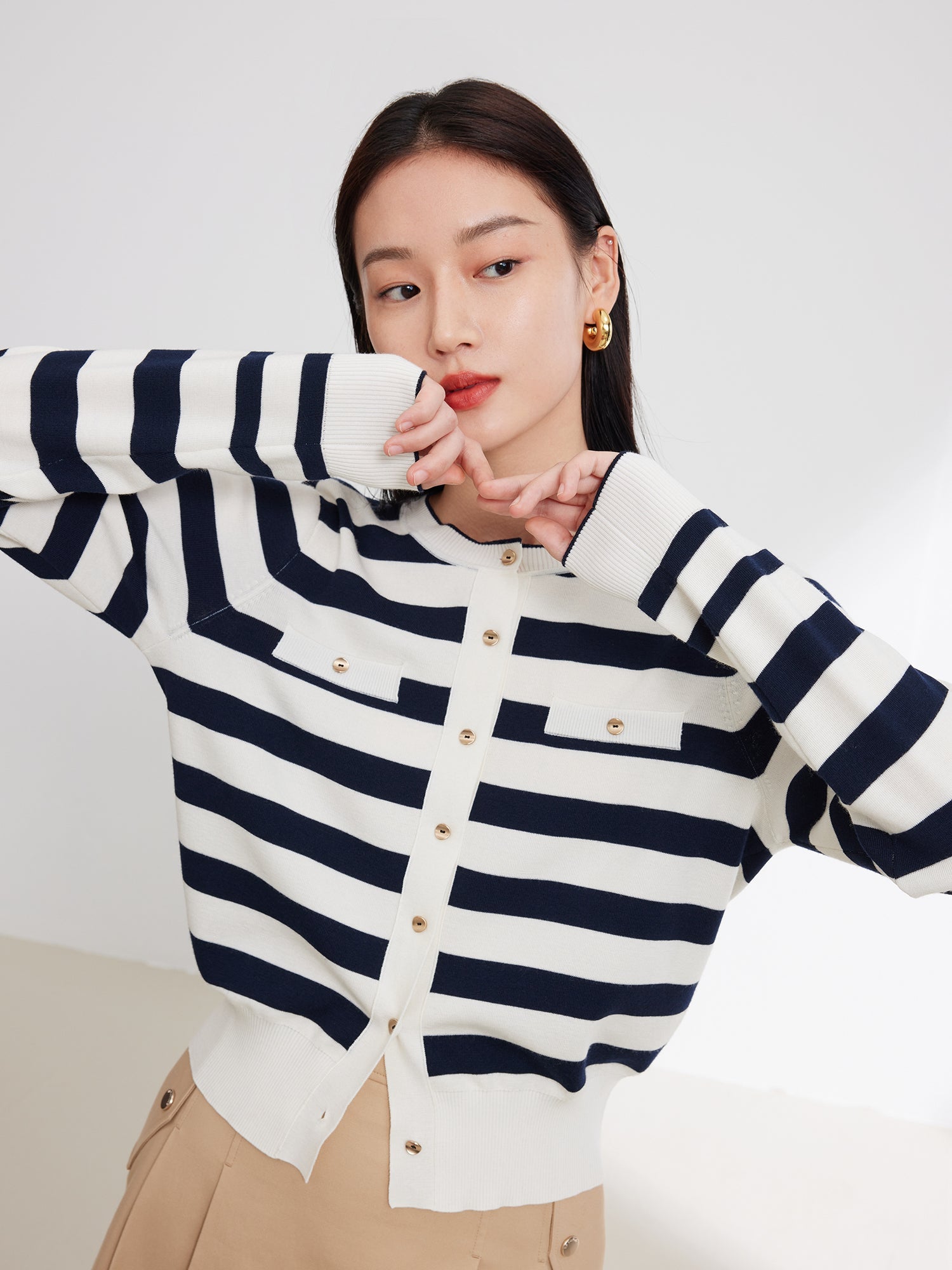 Merino Wool Knitted Cardigan | Navy