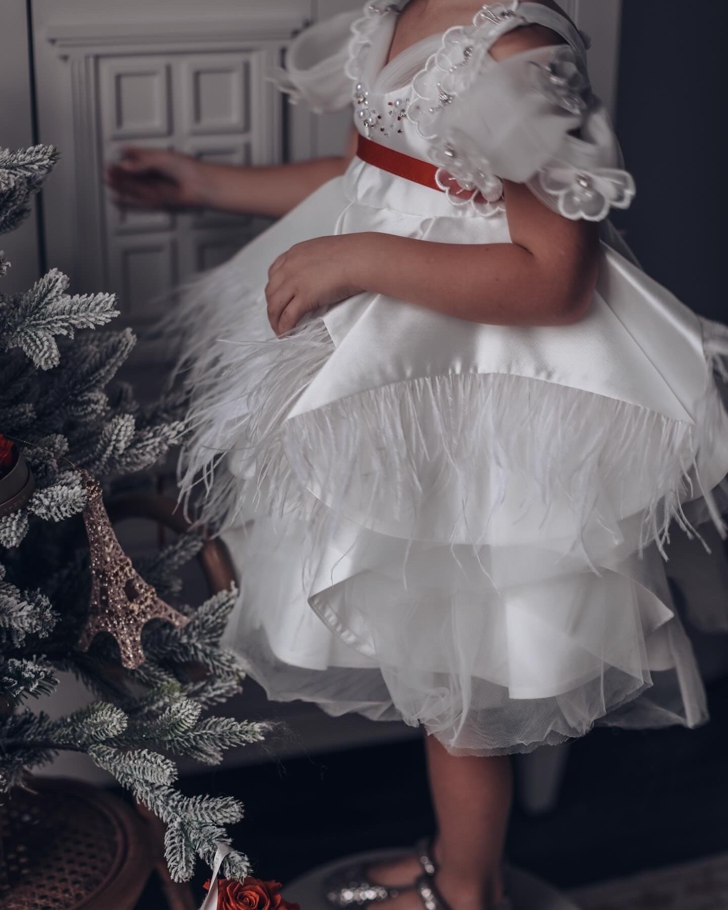 Baby Girls | Constanza Ceremony Dress with Bow | White & Red