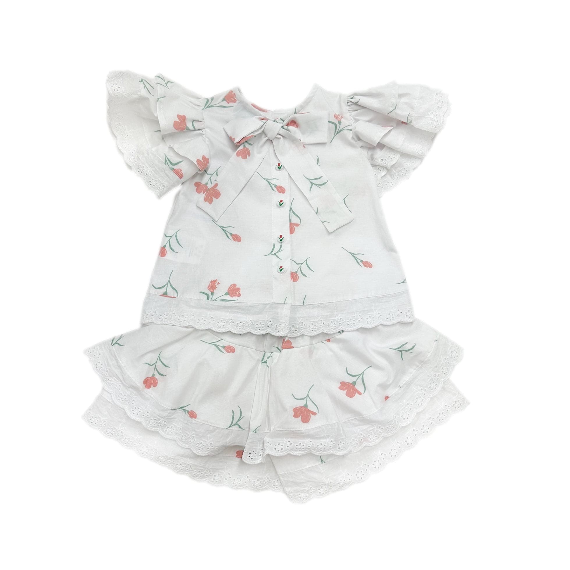 Baby Girls | Tulip Cotton Blouse and Shorts Set | White