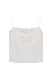 Aliaya Cropped Lace Bow Top | Optic White