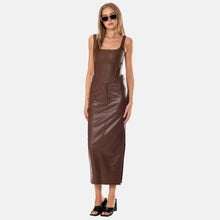 OW Collection Amara Faux Leather Skirt | Cappuccino